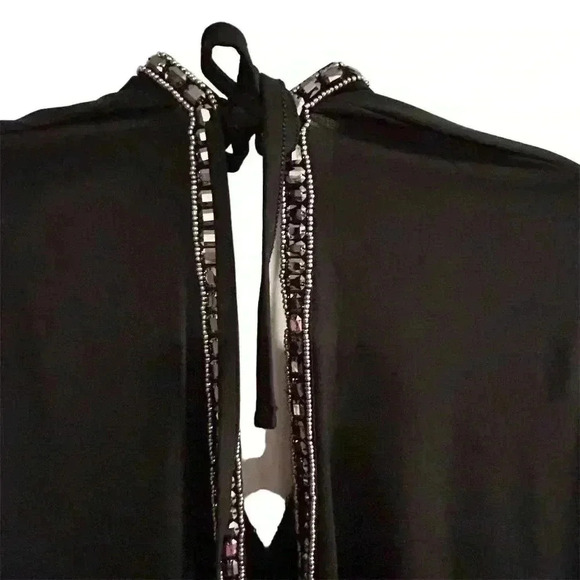 Moda International XS Black Sleeveless Dress Beaded Trim Party Cocktail - Picture 12 of 13